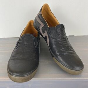 True Religion Low Top Slip On Leather Sneakers Men Size 10 Black Mock‎ Toe Shoes